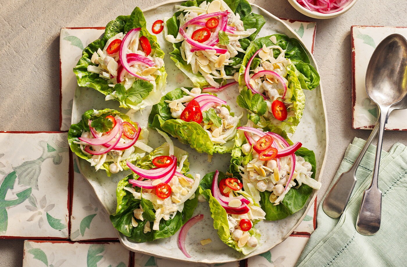 Coronation chickpea lettuce cups