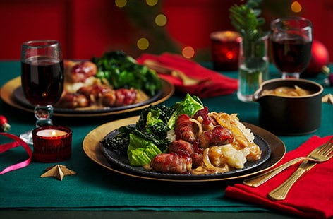 Image of "Pigs in blankets with mash"