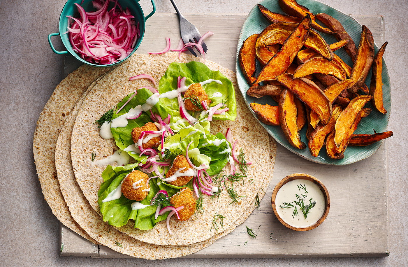 Crispy chicken Caesar wraps