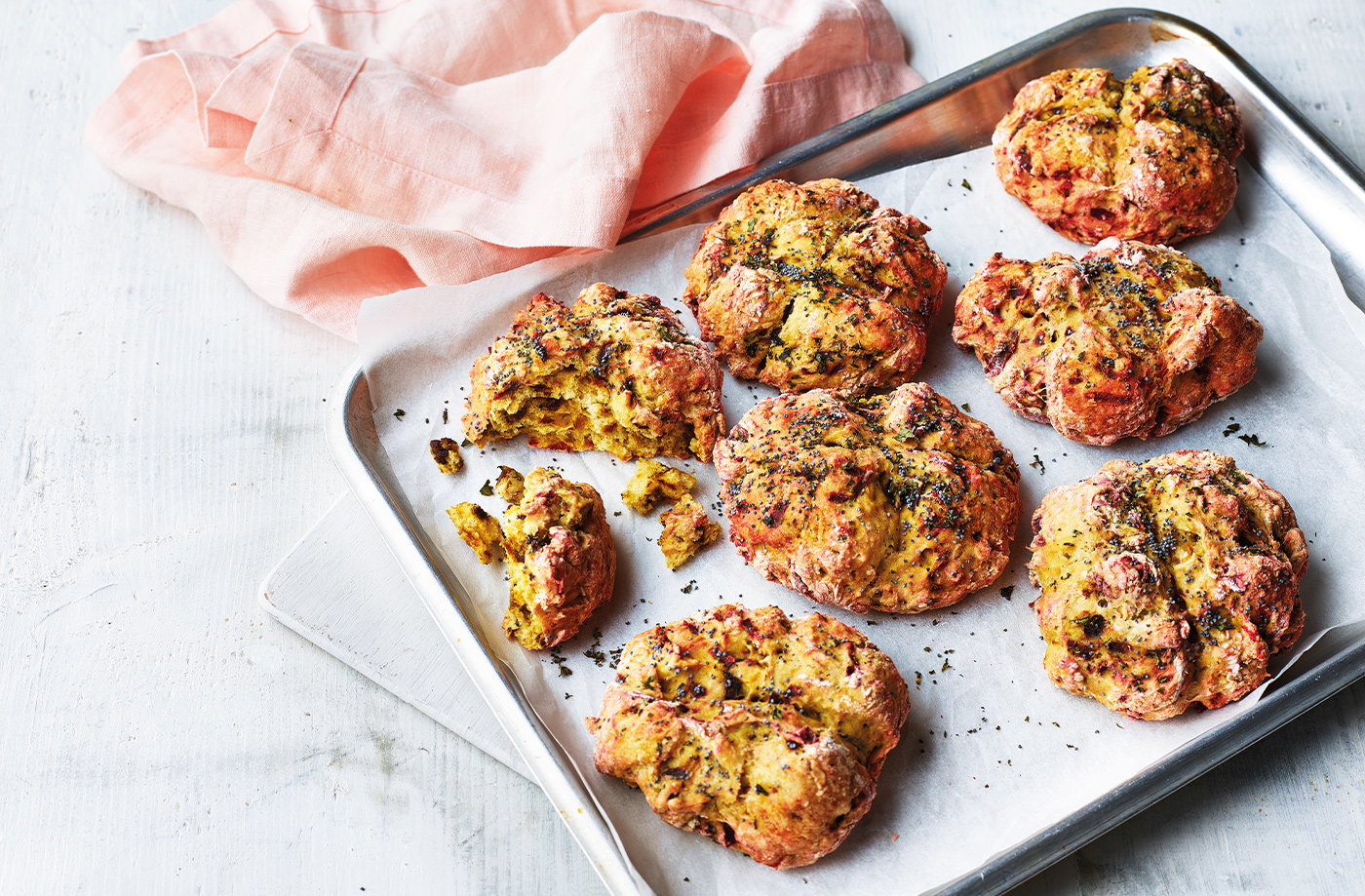 Beetroot and mint soda bread rolls