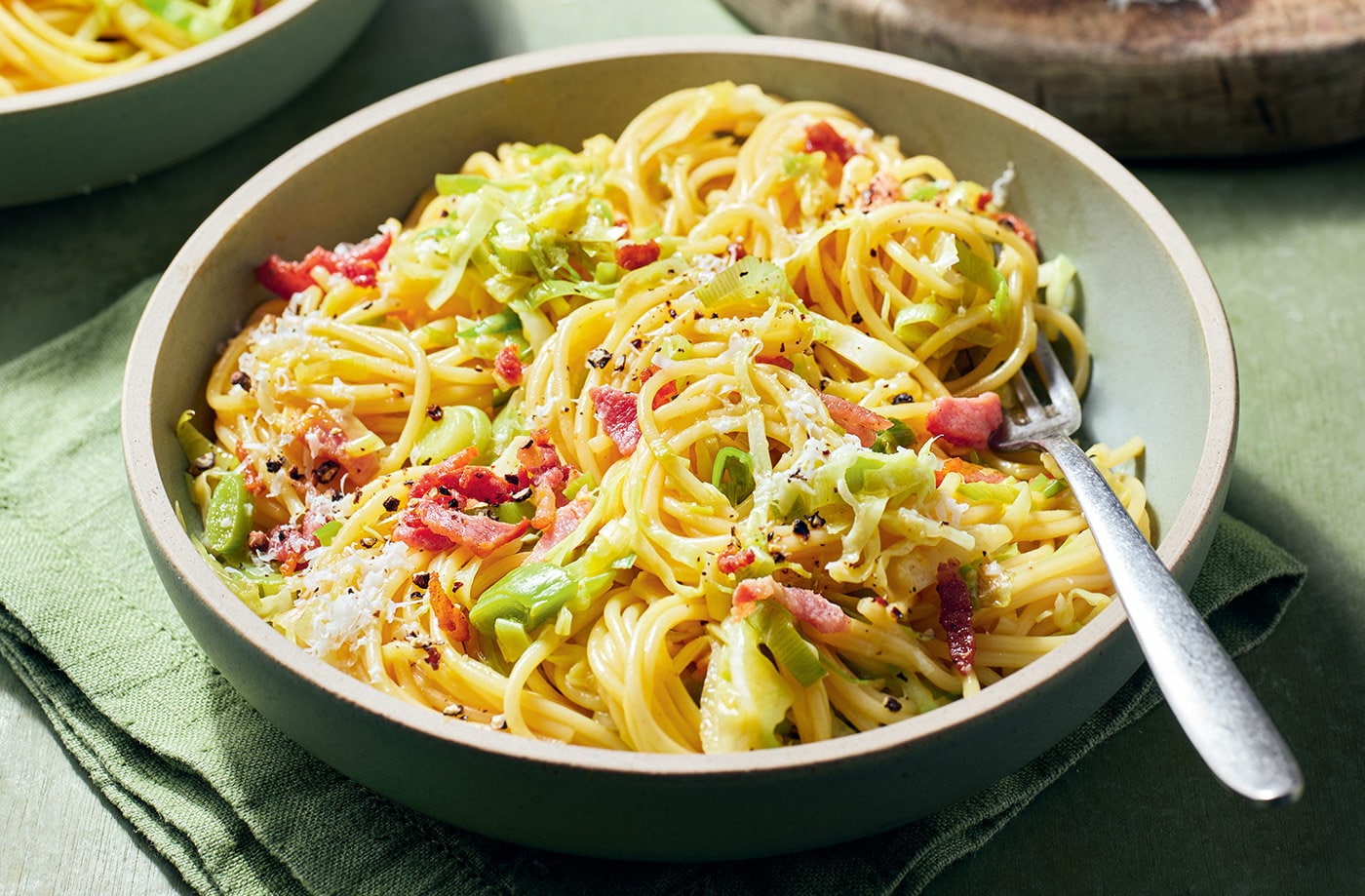 Leek and bacon carbonara