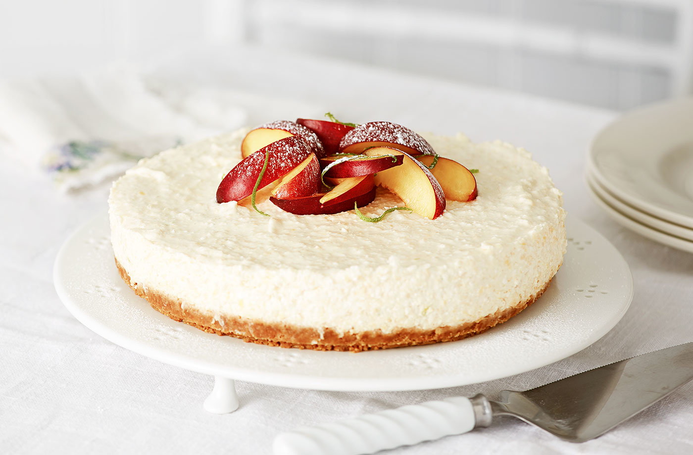 Nectarine and ginger biscuit cheesecake