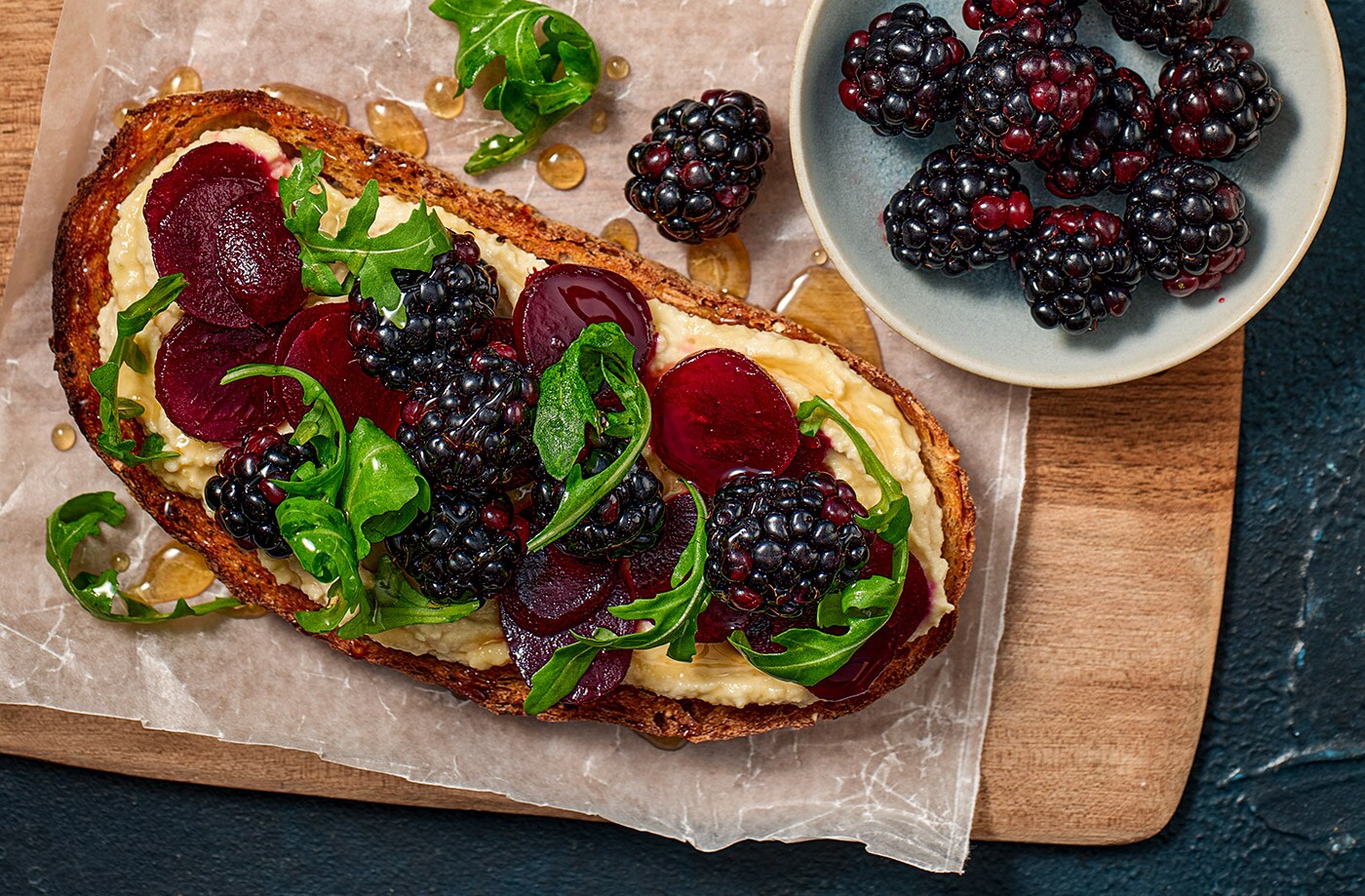 Berry and beets open sandwiches