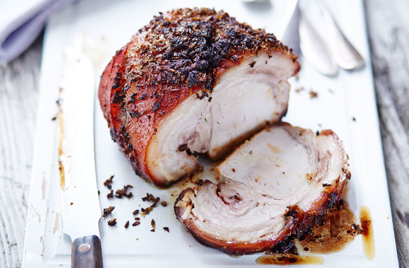 Rolled pork loin with fennel seed crust