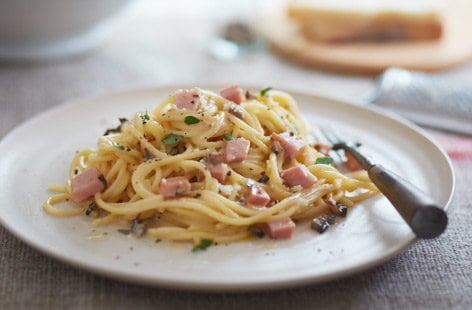 Image of "Spaghetti carbonara with roast ham"