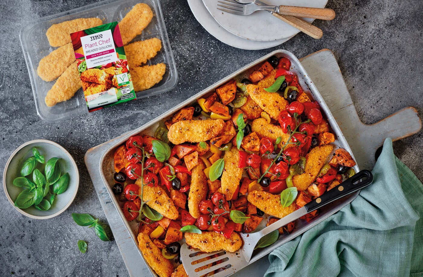 Mediterranean goujon traybake