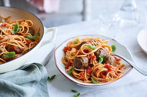 Image of "Aubergine vegballs with tomato sauce"