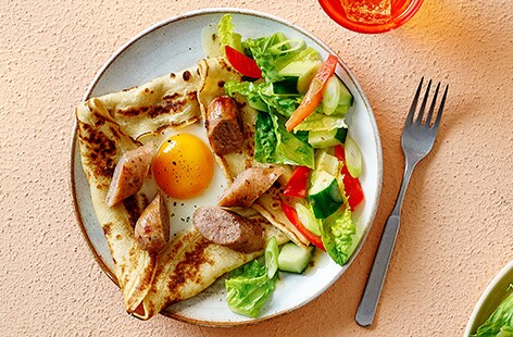 Image of "Sausage and egg open pancake "