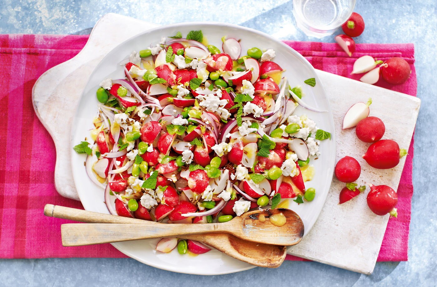 Radish, broad bean and feta salad