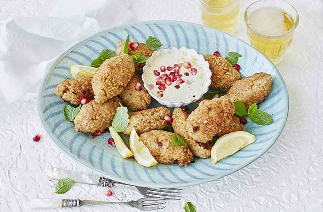 Image of "Lamb kibbeh with yogurt and lemon dip"