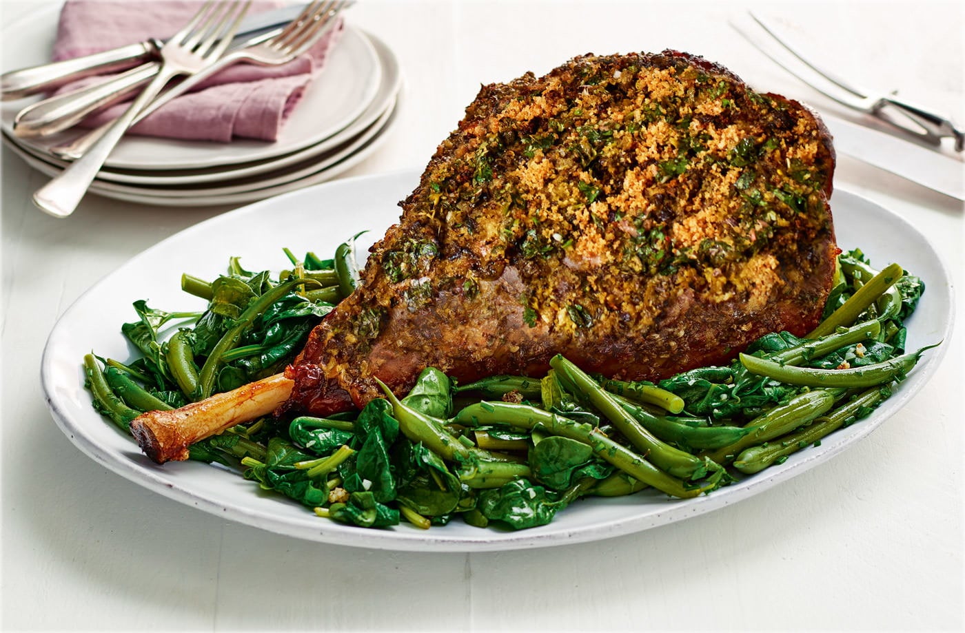 Griddled lamb with kale dhal