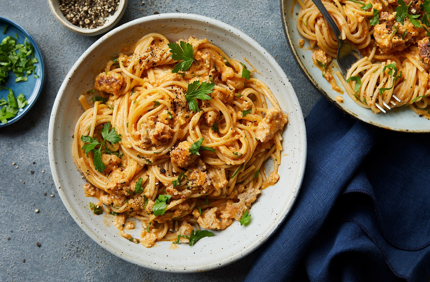 Sausage stroganoff spaghetti