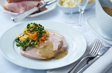Scandinavian-style smoked gammon with parsley sauce