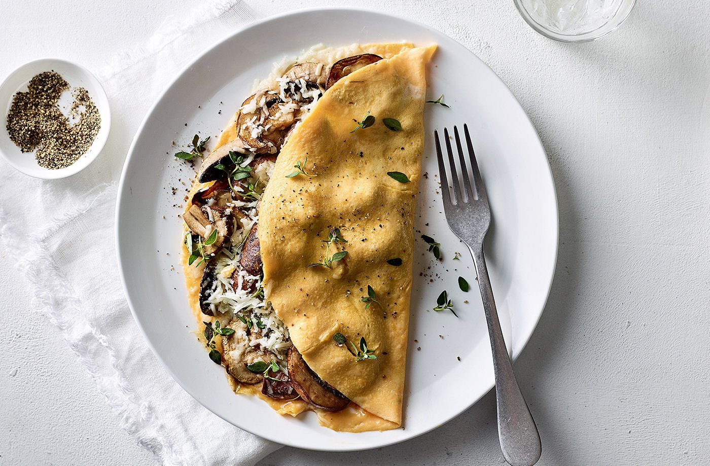 Mushroom, goat's cheese and thyme omelette
