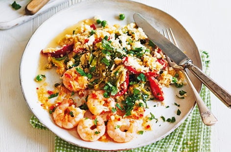 Image of "Garlic and chilli prawns with cauliflower rice"