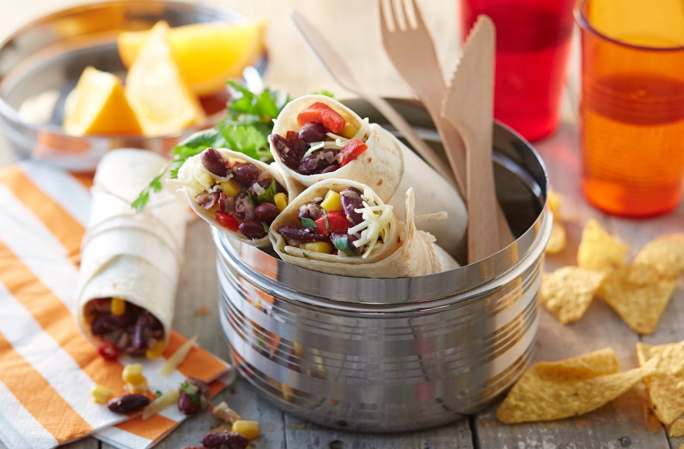 Chilli bean and corn tortilla wrap