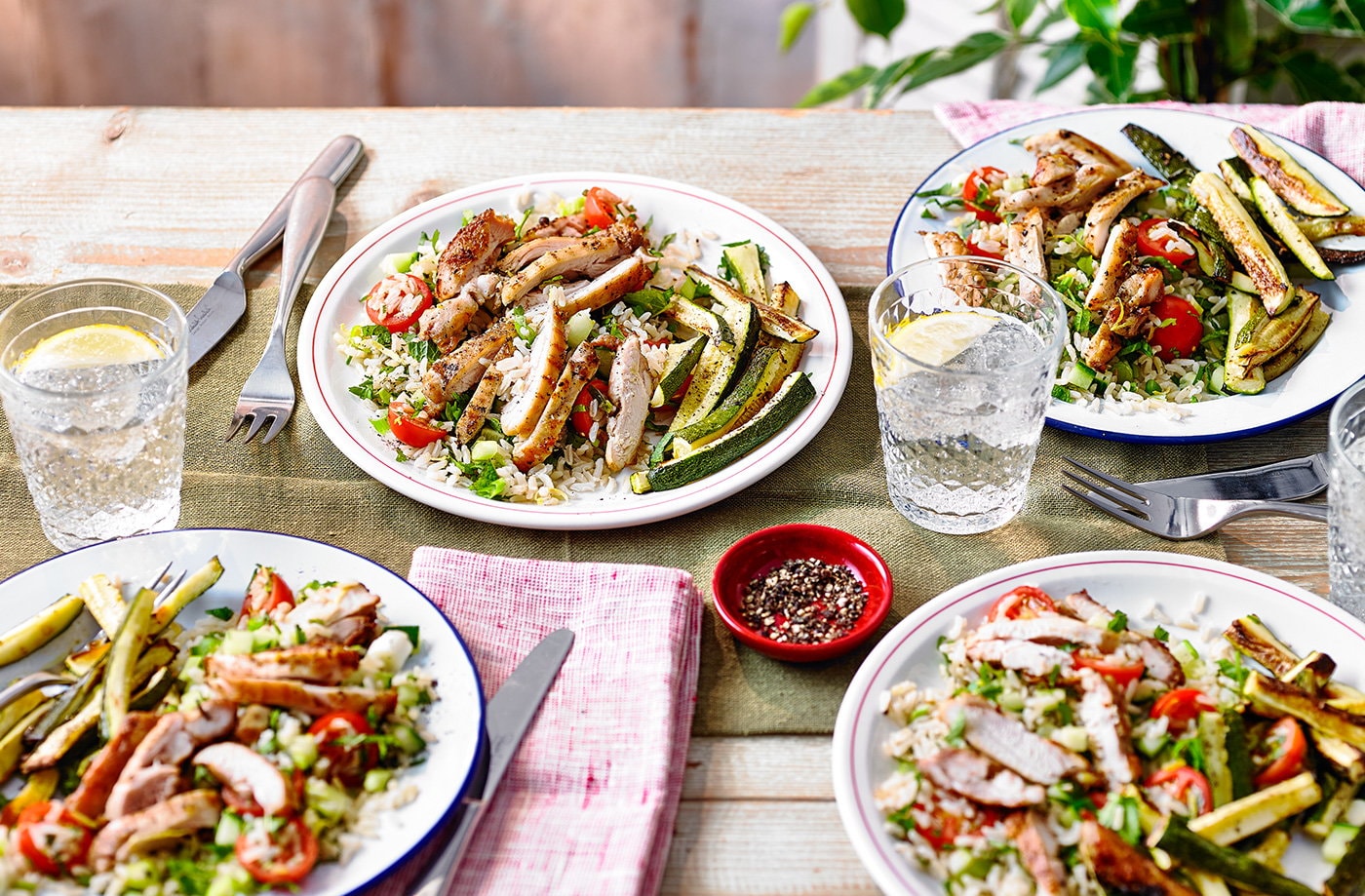 Lemon grilled chicken with herby rice salad 