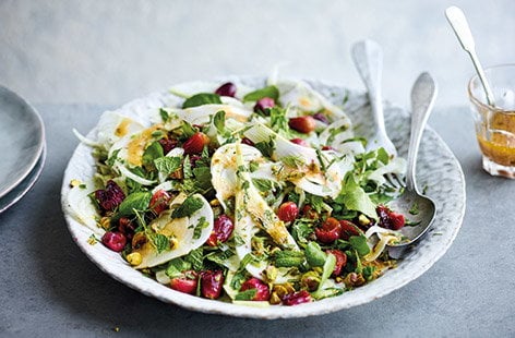 Image of "Fennel salad with grapes, pistachio, mint and lemon"