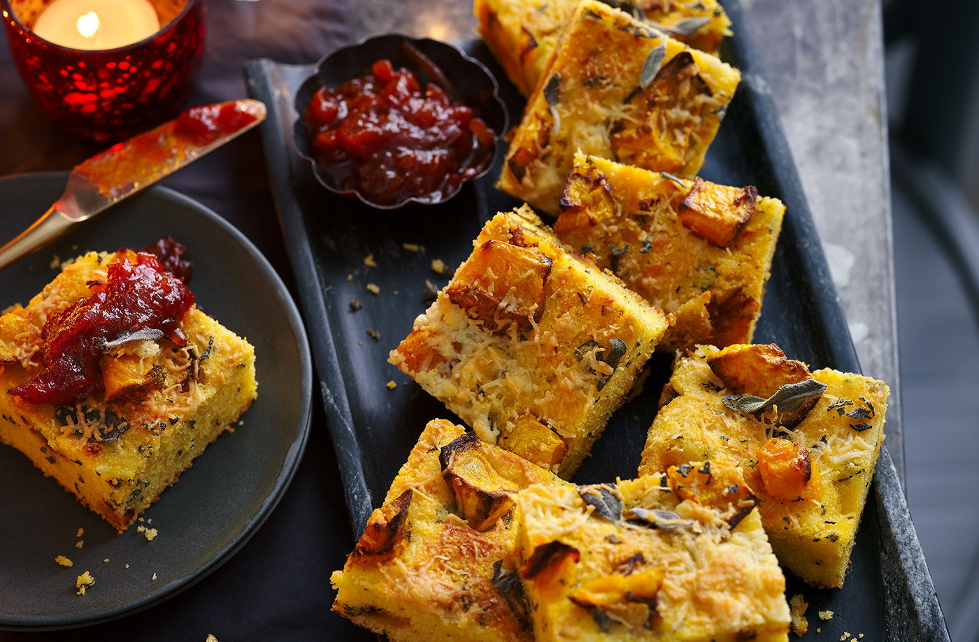 Butternut, sage and cheddar cornbread squares