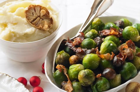 Image of "Brussels sprouts with sugared pancetta and chestnuts"