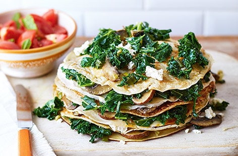Image of "Kale and feta pancake stack"