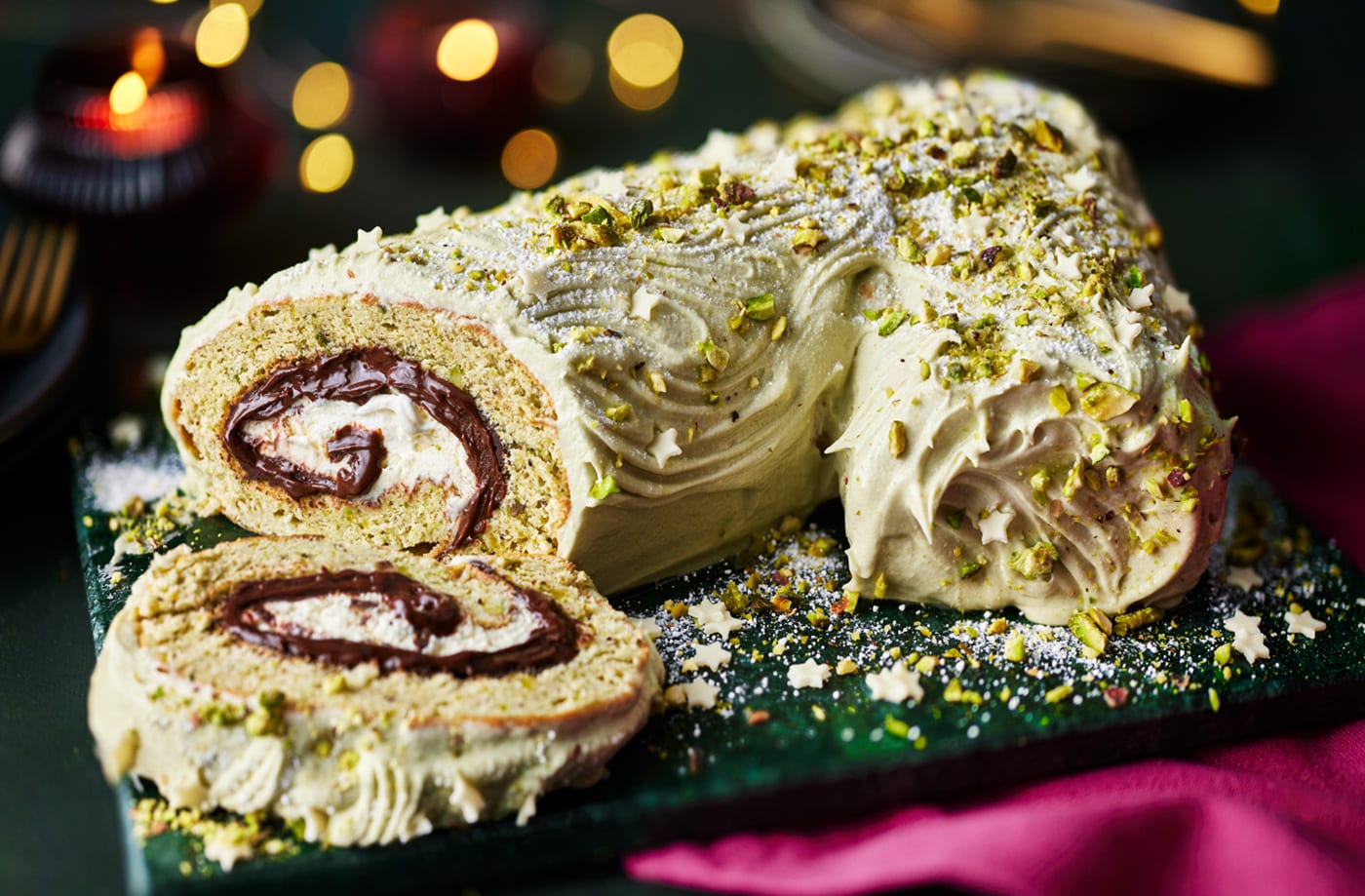 Pistachio yule log