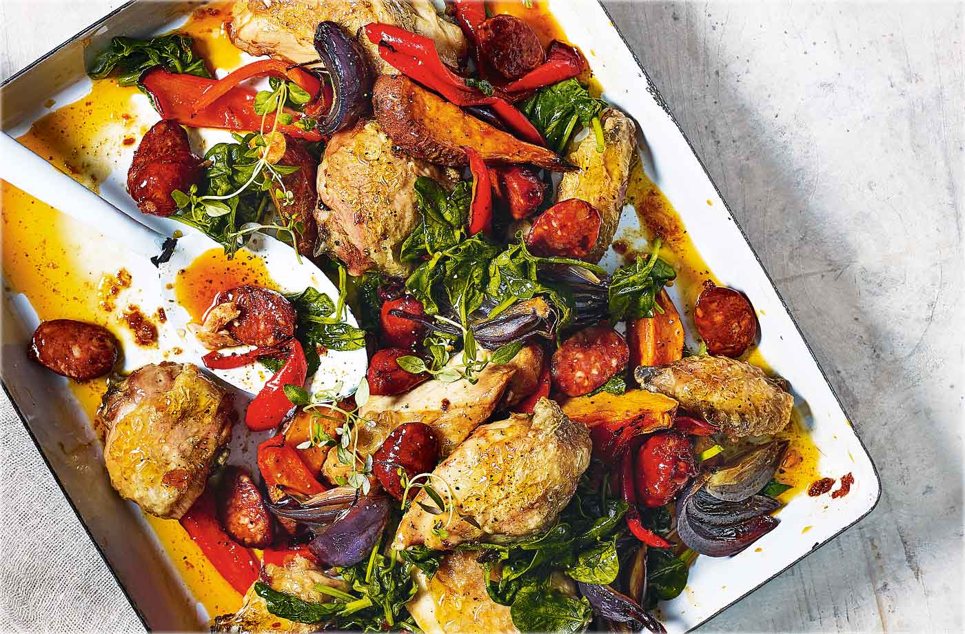 Chicken and chorizo traybake