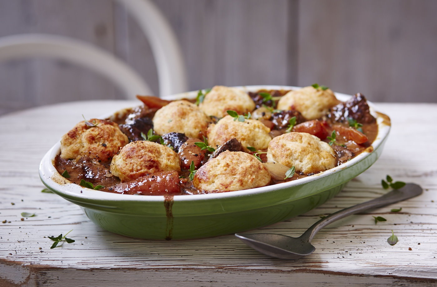 Beef and kidney stew with Parmesan and thyme dumplings 