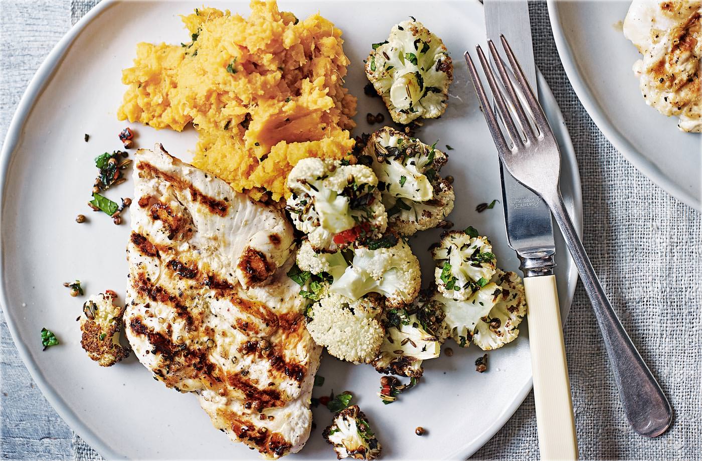 Griddled lemon chicken with cauliflower