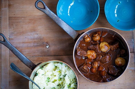 Image of "Shaun hill's beef stew with mash and leeks"
