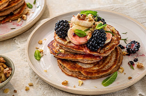 Spiced banana and walnut pancakes