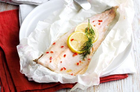 Image of "Baked fish with walnut, beetroot and wild rice"
