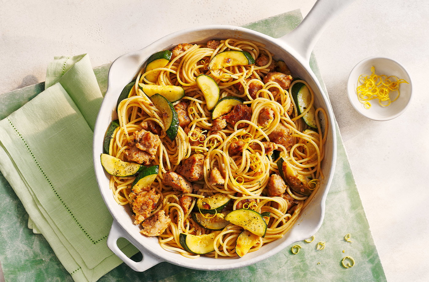 Courgette, lemon and sausage pasta