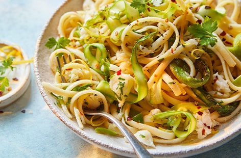 Crab and asparagus linguine