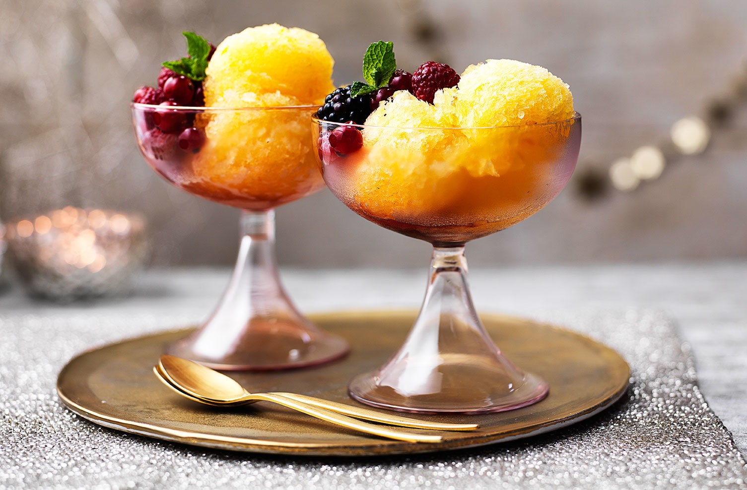 Prosecco and tangerine sorbet with red berries
