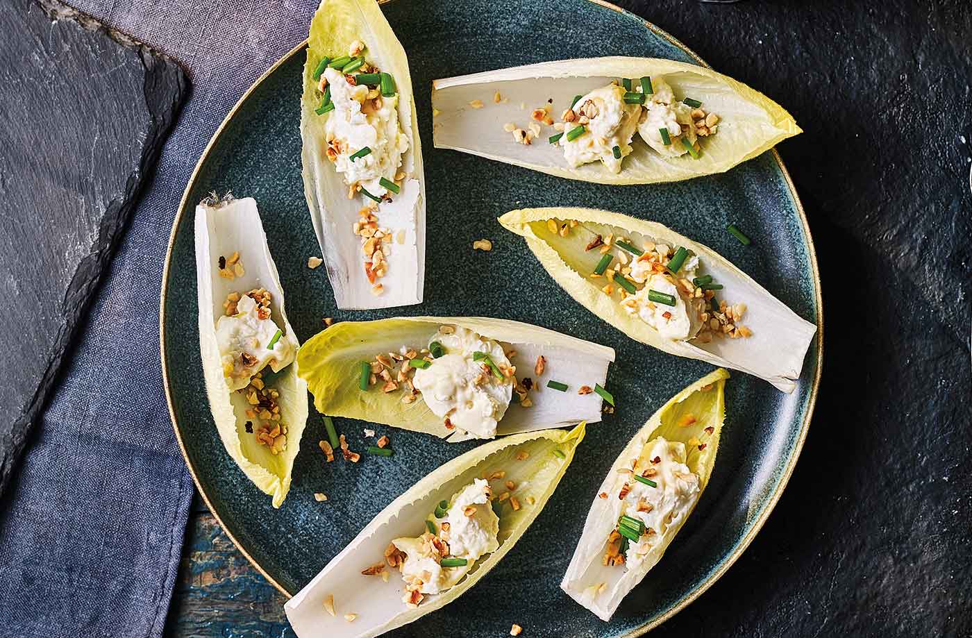 Honeyed goat's cheese chicory boats