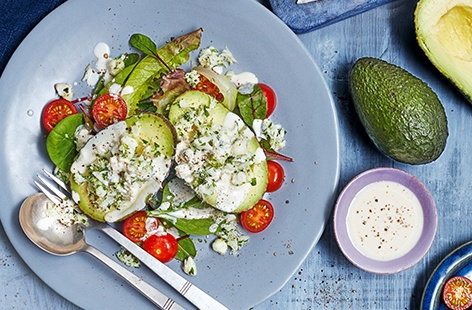 Image of "Crab-stuffed avocado with buttermilk dressing"