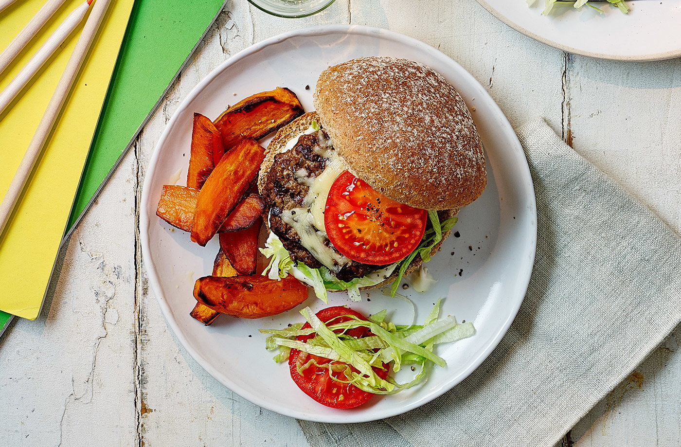 Cheeseburgers with sweet potato fries