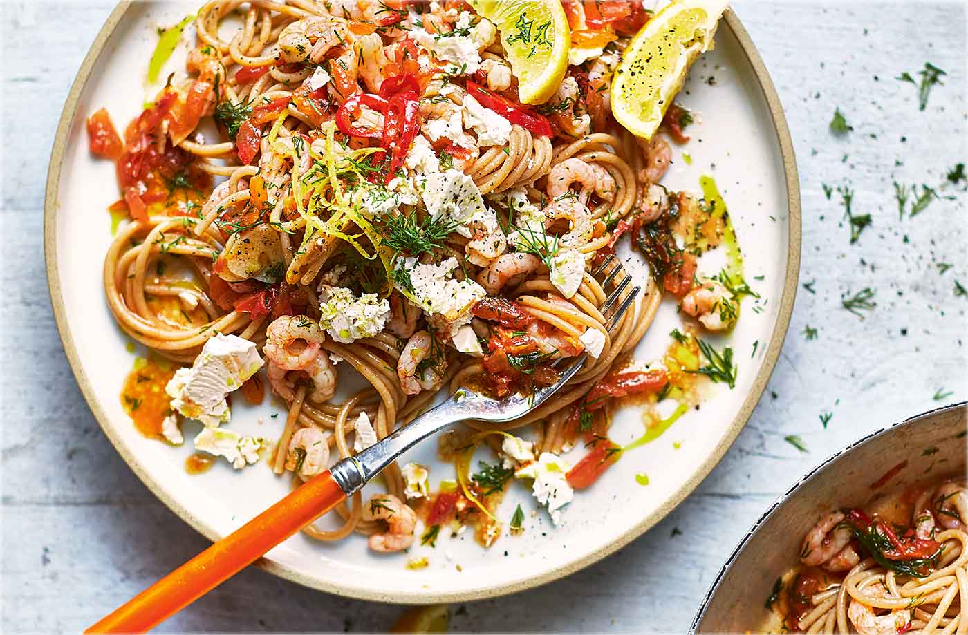 Prawn and dill wholewheat spaghetti