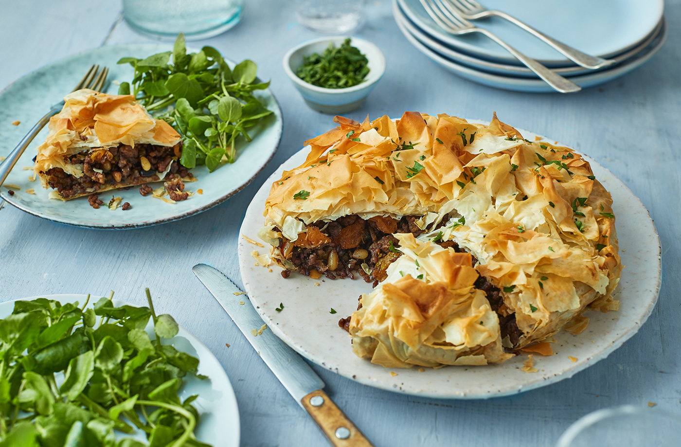 Moroccan lamb filo pie