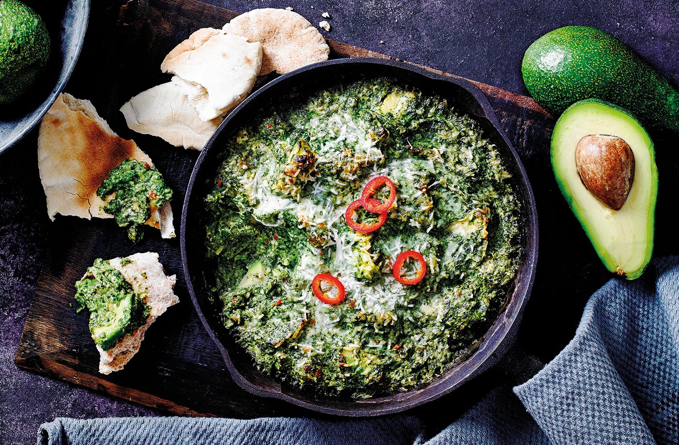 Warm avocado and spinach dip