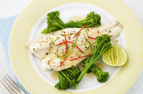 Image of "Sea bass with a chilli and lime glaze"