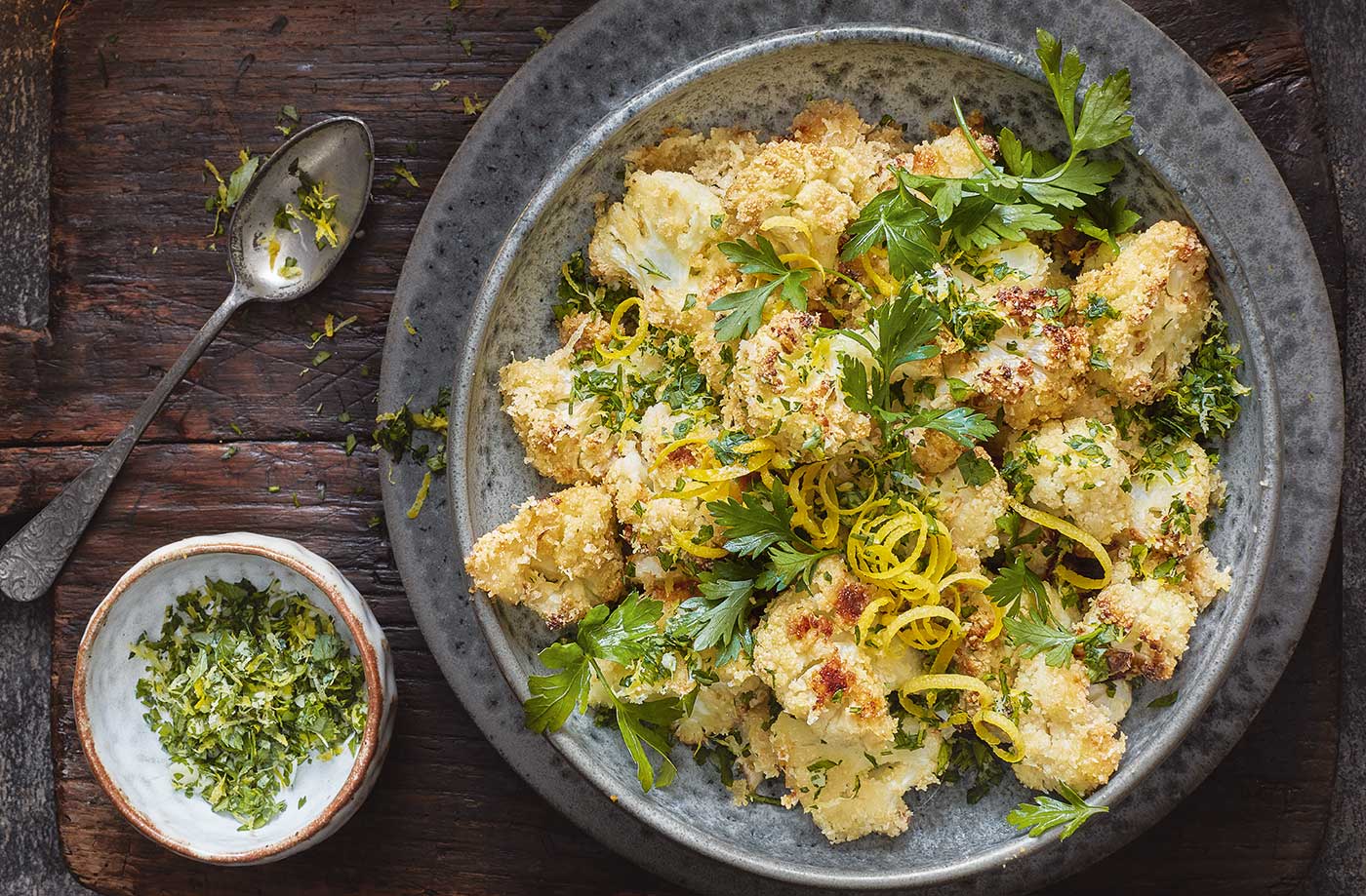 Almond-crusted cauliflower with gremolata