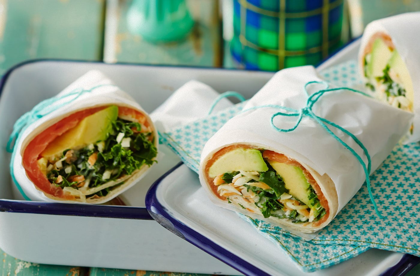 Smoked salmon and avocado wrap with slaw