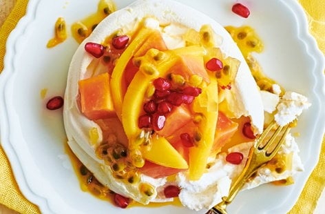 Image of "Tropical fruit Pavlovas with ginger cream"