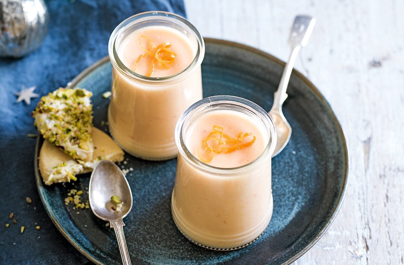 Grapefruit possets with pistachio shortbread