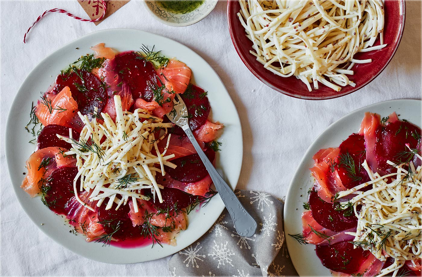 Salmon and beetroot carpaccio