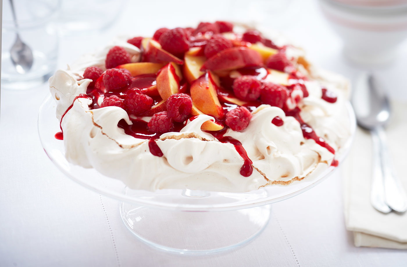 Nectarine and raspberry Pavlova
