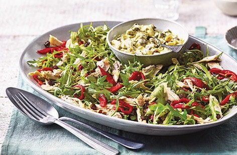 Image of "Roasted pepper and chicken salad with coronation dressing"