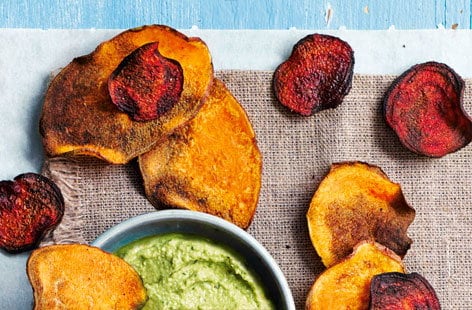 Image of "Baked beetroot and sweet potato crisps"
